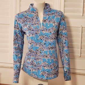 Ibkul sun protection long sleeve - Blue White and Black Zebra graphic. Size Med